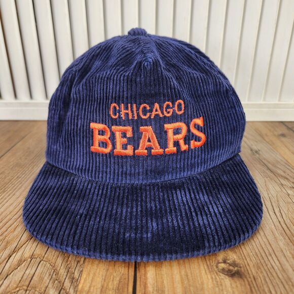 VTG Chicago Bears Corduroy Snapback Hat AJD 80s NFL Cap Blue Orange Taiwan Sport - Picture 2 of 11